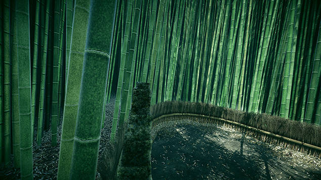 竹林の中の曲がり道を表現したBamboo Road Mapのシーン