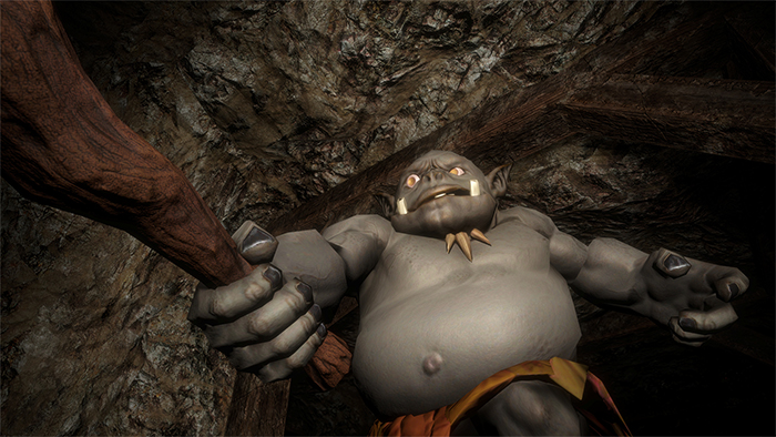 採掘坑道で棍棒を構えるOrc