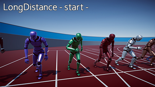 Several characters preparing for the start of a long-distance race.