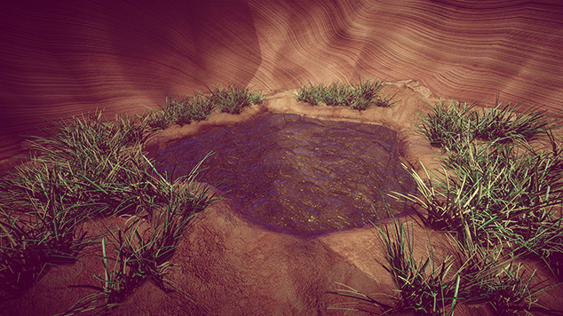 草に囲まれた岩場があるWave Canyon Map